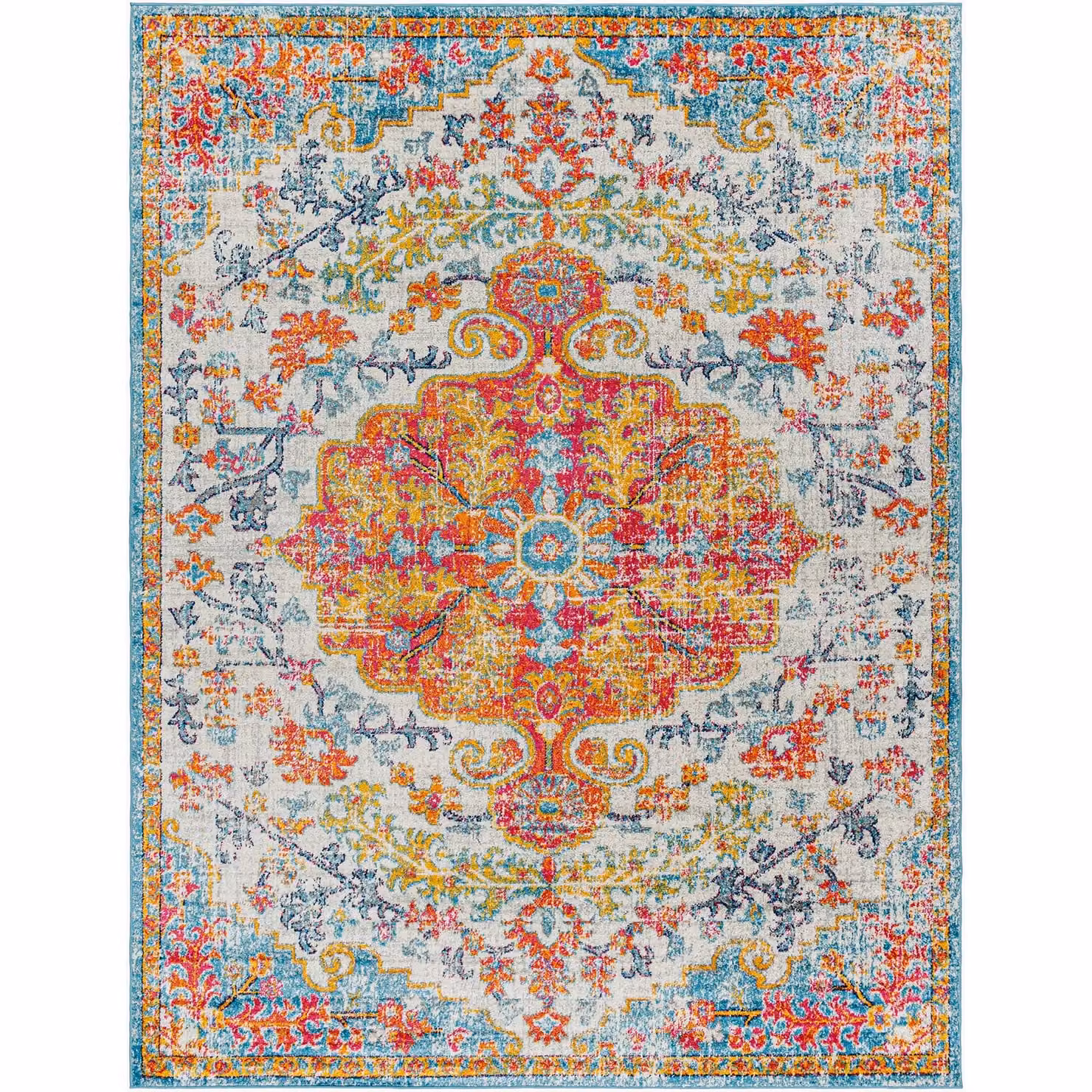 Livabliss Harput Vintage Boho Living Room Rug in Blue, Orange, Yellow and Grey, W: 160 cm, L: 220 cm – 2