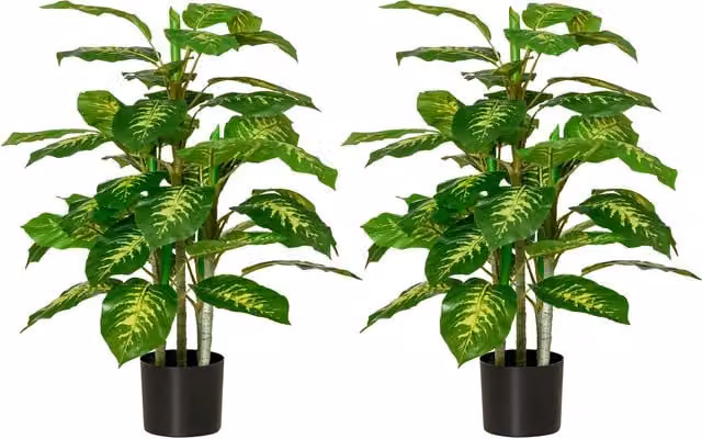 HOMCOM Set of 2 Green Artificial Evergreen Trees in Nursery Pots for Indoor and Outdoor Décor – 1