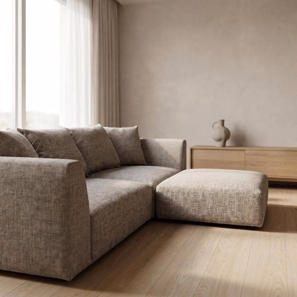Abakus Direct Tokyo Reversible L-Shape Corner Sofa in Green and Beige Brushed Tweed Fabric – 3