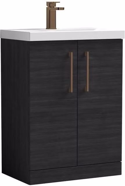 Balterley Contemporary 2-Door Freestanding Bathroom Floor Vanity Unit with Basin, Black Matt, Width: 60 cm – 1