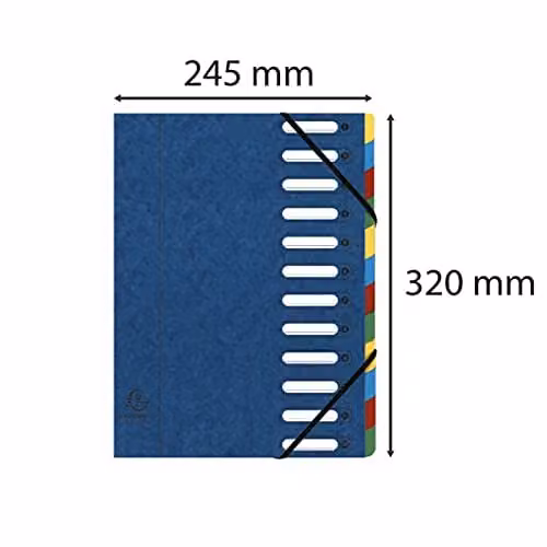 Exacompta Harmonika Multipart File for A4 Documents with 12 Multicoloured Tabbed Sections and Blue Pressboard Cover, W: 24.5 cm, H: 32 cm – 3