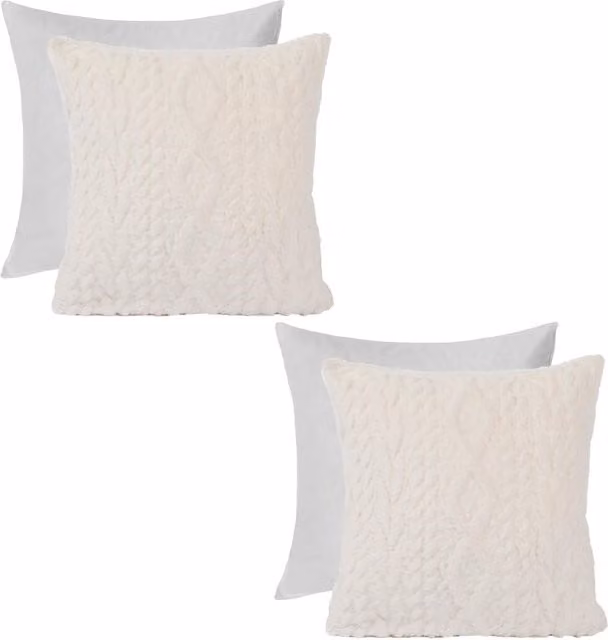 OHS Pack of 2 Square Cable Knit Teddy Filled Cushions in Beige, Yellow and White