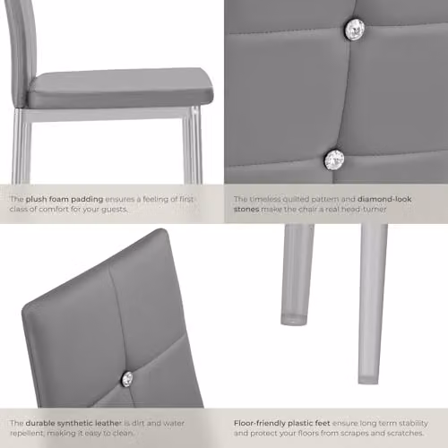 tectake Set of 8 Julien Dining Chairs in Grey with Faux Leather and Metal Legs – 5