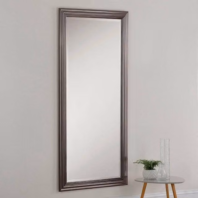 Yearn Mirrors Dark Chrome Minimalist Rectangular Wall Mirror in Silver, H 166.5 x W 75 cm