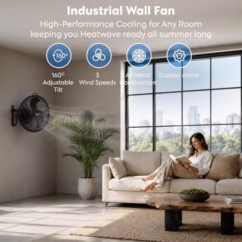 Air Pro 20 inch Oscillating Metal Wall Mounted Cooling Fan in Black – 2