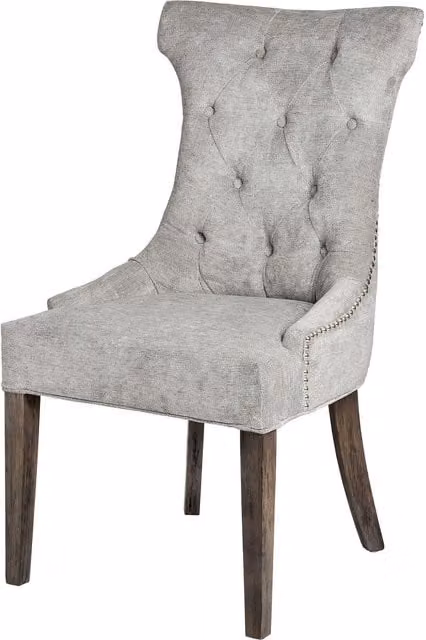KDMK Luxe Elegant High Wing Ring Backed Dining Chair in Silver Grey Fabric with Rubberwood Frame