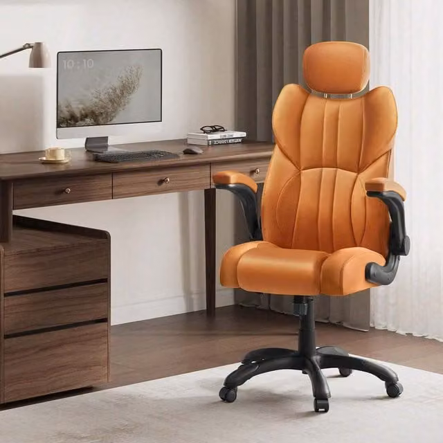 SONGMICS Ergonomic Gaming Office Chair in Bronze and Orange with Synthetic Leather and Headrest