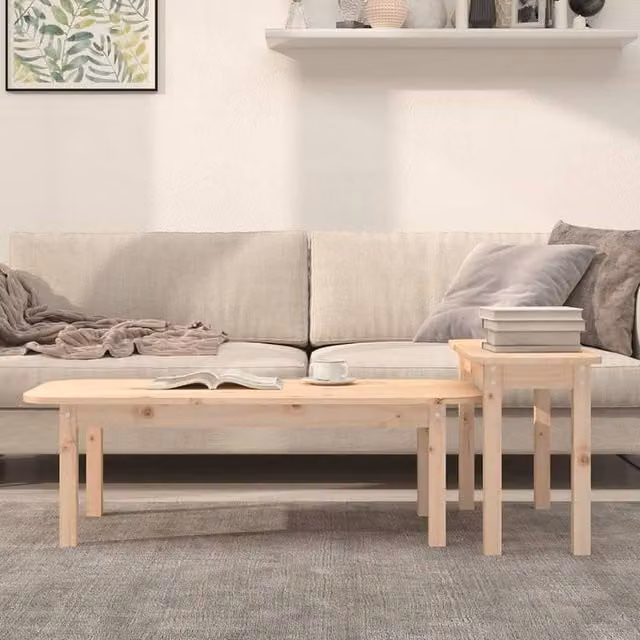 Berkfield Home 2 Piece Nested Coffee Table Set in Natural Solid Pine Wood – 1