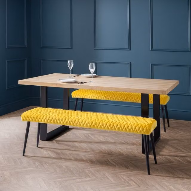 Julian Bowen Berwick Rectangular Dining Table and 2 Luxe Low Benches Set in Yellow and Black Oak