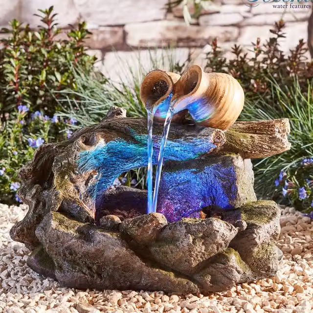 Serenity Tabletop Woodland Cascade Water Feature with LED Lighting in Grey and Brown