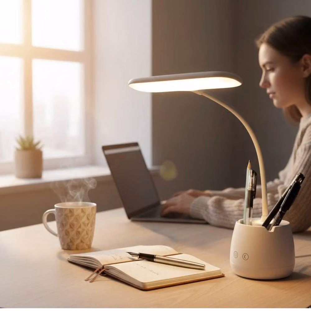EONLION LED Desk Lamp with Pen and Phone Holder in White – 4