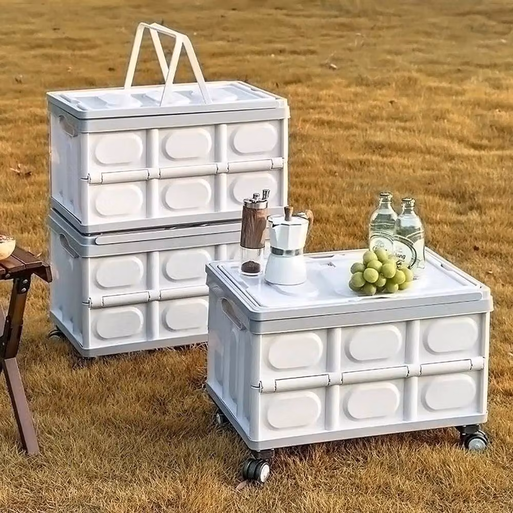 KORVIXA Beige Folding Storage Box Cart Camping Trolley Crate, W/D/H: 90 x 36 x 90 cm – 3