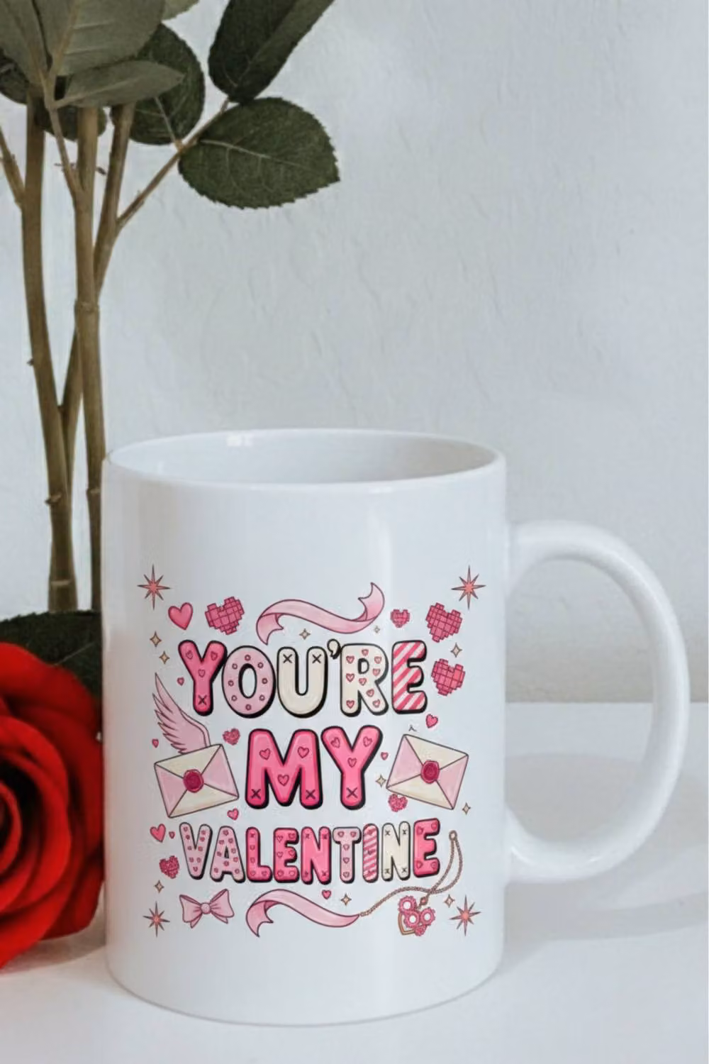 Dyzi You're My Valentine Printed Ceramic Mug in White and Pink – 2