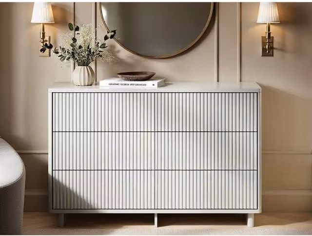 Solace+Co Velmor Ribbed 6 Drawer Chest in White