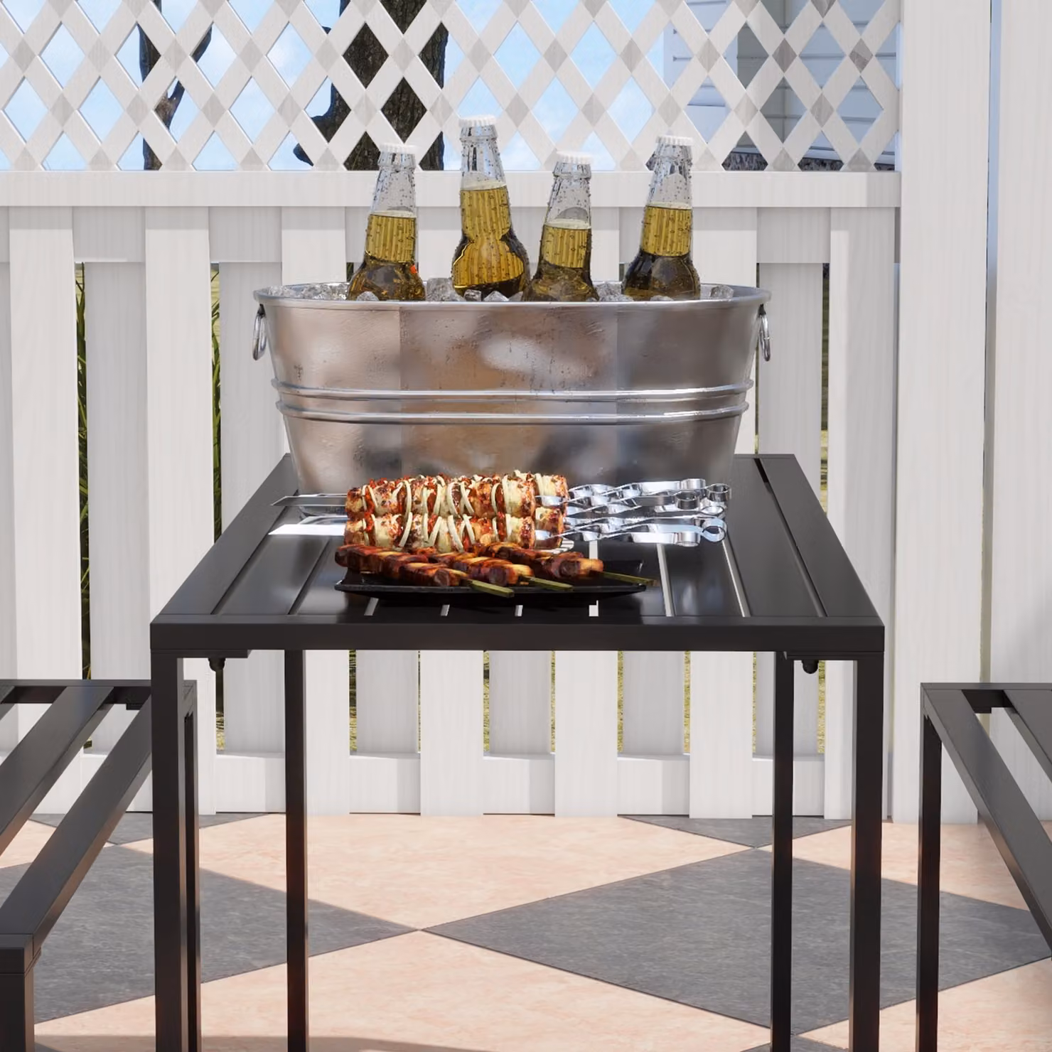Outsunny 3-Piece Outdoor Dining Set with Rectangular Metal Beer Table and Benches in Matt Black – 7