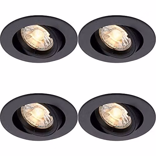 Loops 4 Pack Dimmable Directional Tilting Ceiling Downlight, Matt Black Aluminium, Fits 80mm Hole, GU10 50W