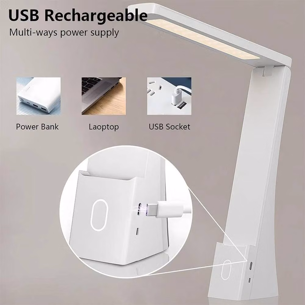 PAWNORA LED Desk Lamp, White, Foldable USB Table Light with Adjustable Touch Control – 3
