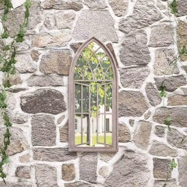 Berkfield Antique Metal Garden Wall Mirror in Cream and Sand, W/H: 70 x 30 cm – 1