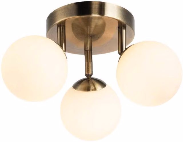 Happy Homewares Modern Triple Opal Glass Globe IP44 Rated Bathroom Metal Ceiling Light in Gold and White