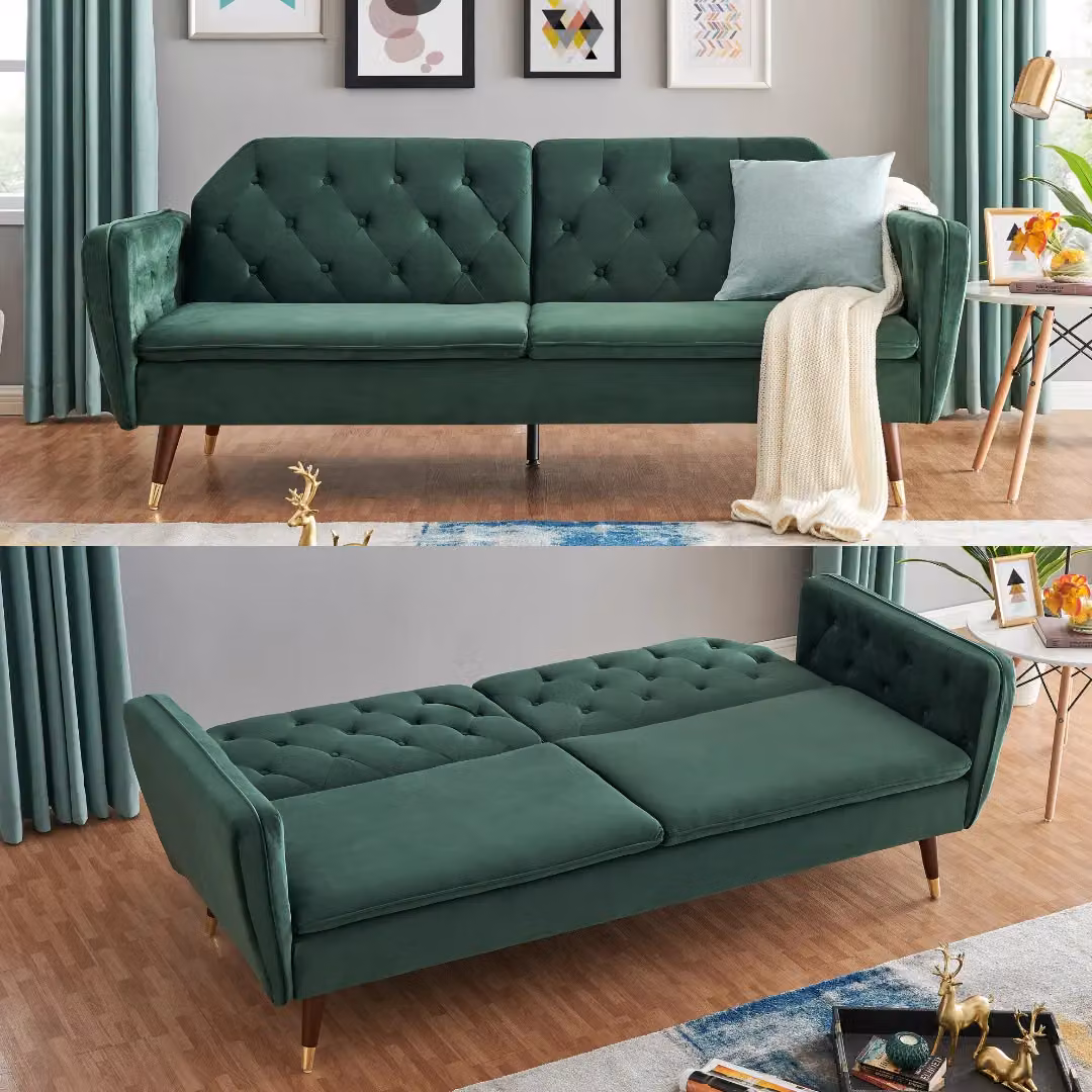 Bravich LTD Victoria 3 Seater Velvet Click Clack Sofa Bed in Green – 2