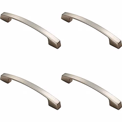 Loops 4 Pack Curved Bridge Bow Pull Handles in Satin Nickel, 169 x 14 mm with 128 mm Fixing Centres