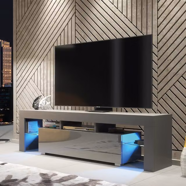 Creative Furniture Aria Modern Glossy TV Unit in Dark Grey, W: 160 cm, D: 35 cm, H: 45 cm