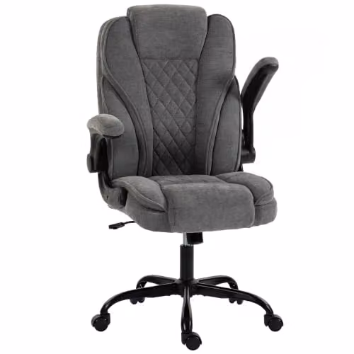HOMCOM Grey Fabric Executive Office Chair with Flip-up Armrests and Swivel Function – 1