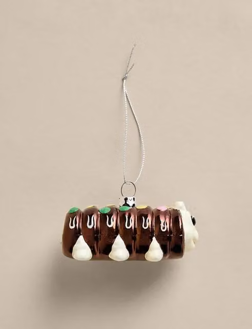 M&S Colin the Caterpillar Ceramic Hanging Christmas Tree Decoration, Brown Mix