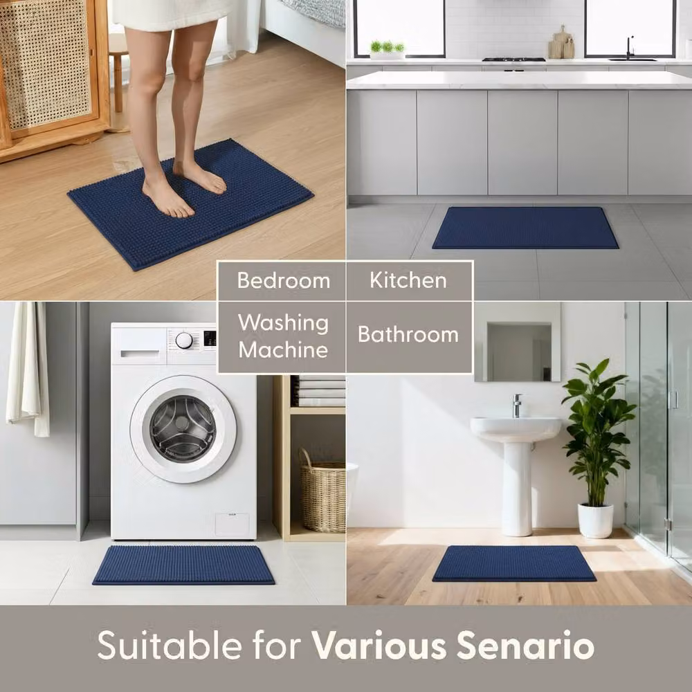 Keplin Non-Slip Microfibre and Chenille Bath and Toilet Mat, Blue, W: 40 cm, D: 60 cm – 7