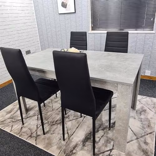 KOSY KOALA Modern 6 Seater Dining Table and 4 Black Faux Leather Chairs Set, Light Grey Rectangular Table, W/D/H: 117 x 77 x 75 cm – 1