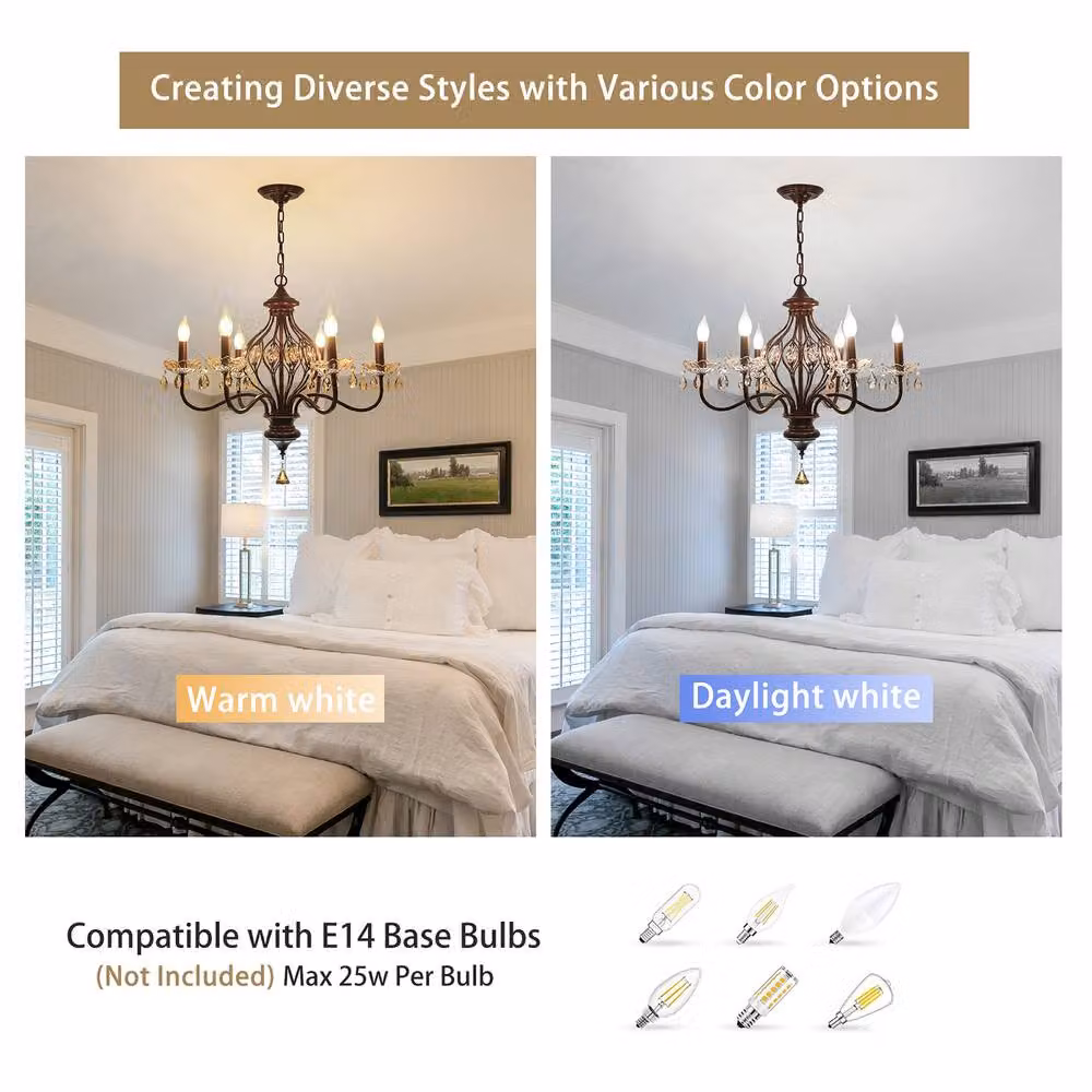 NIVOR 6-Light Vintage K9 Crystal Pendant Chandelier in Brown with Adjustable Height – 4