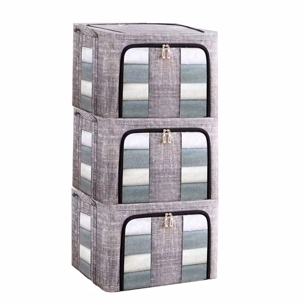 Kelvenix 3-Piece Set of 66L Folding Storage Boxes in Grey – 3