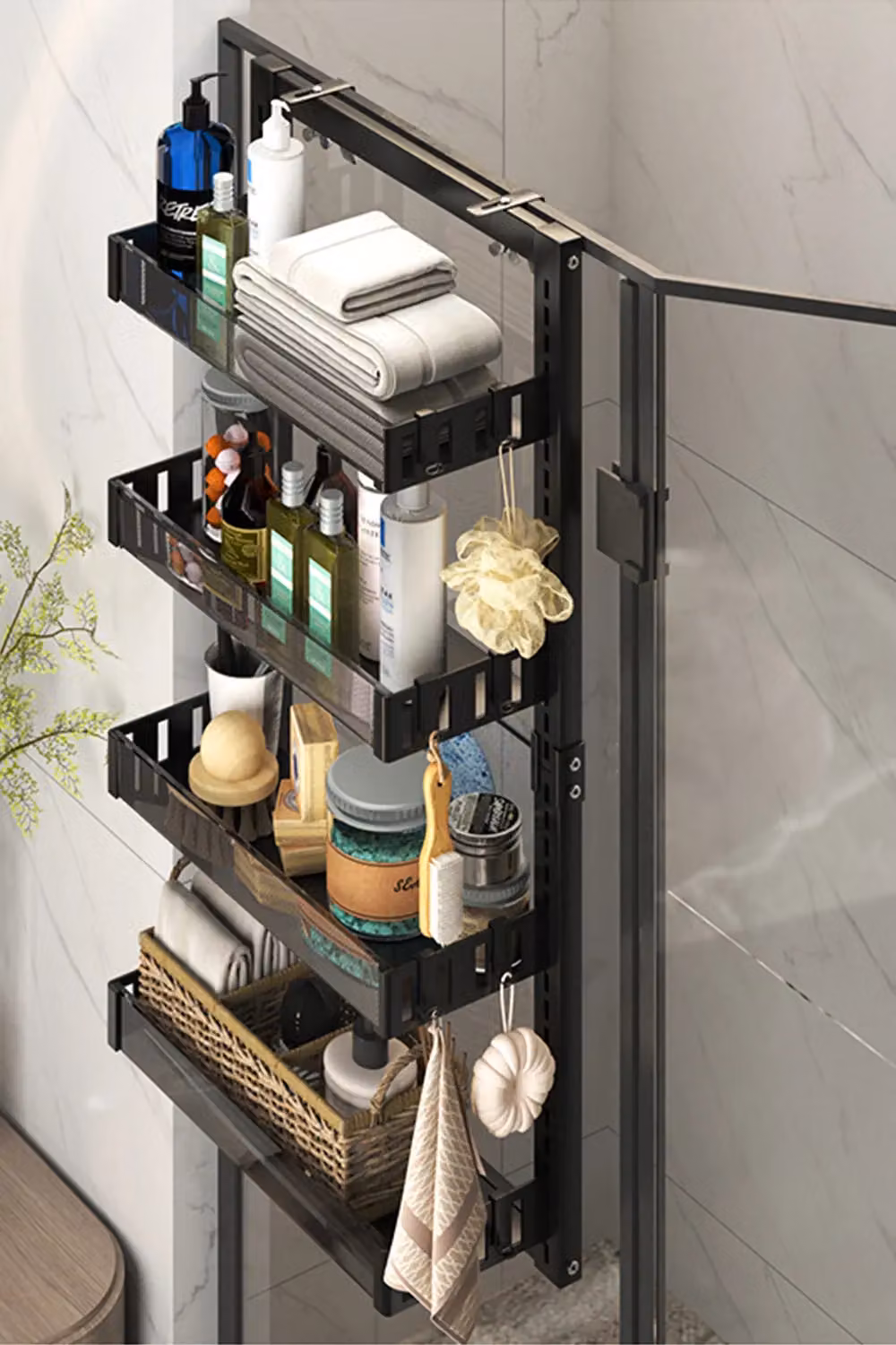 Living and Home 4 Tier Adjustable Hanging Shower Caddy with Hooks in Black – 3