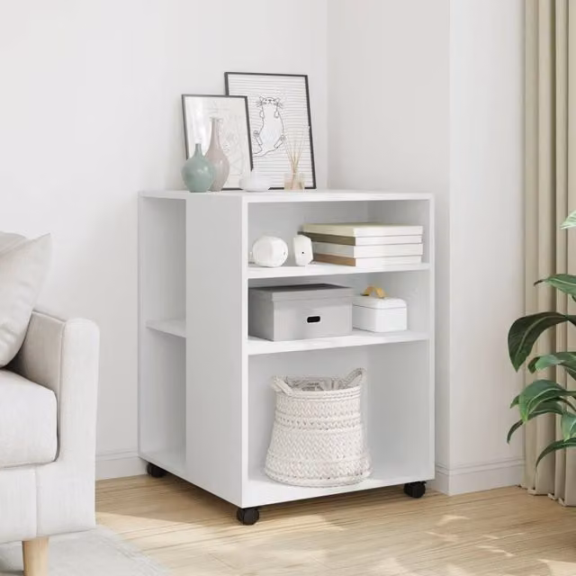 Berkfield Home White Side Table with Castors, W/D/H: 55 x 60 x 78 cm