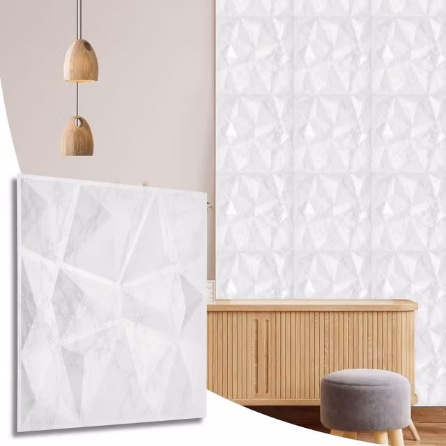 NOVECRAFTO Grey Marble Look 3D PVC Wall Panels with Diamond Geometric Design, W/D/H: 50 x 50 x 1.5 cm