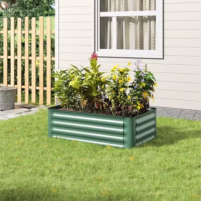 Lifeideas Green Rectangular Metal Raised Bed for Vegetable, Ornamental or Herb Gardens, 100 cm