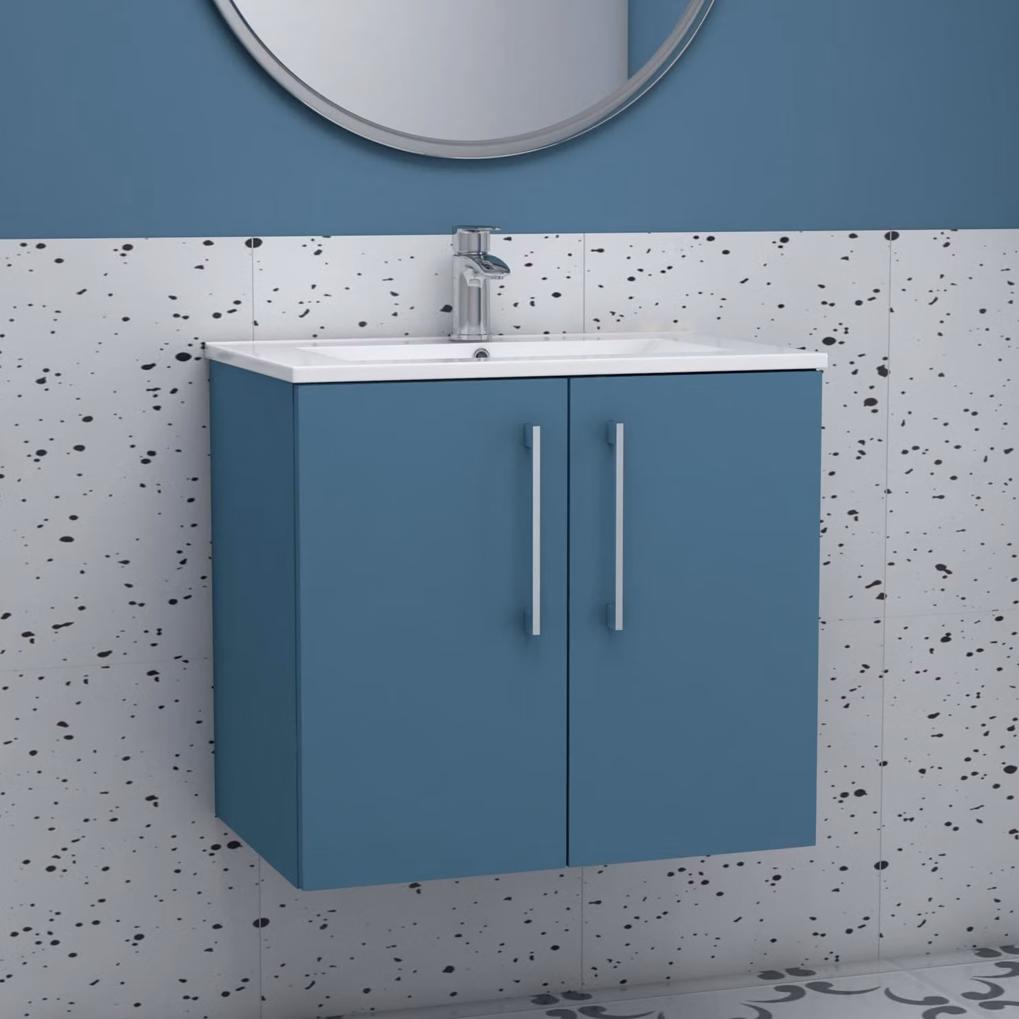 Royal Bathrooms Modena 2 Door Wall Mounted Vanity Unit with Minimalist Basin in Satin Blue