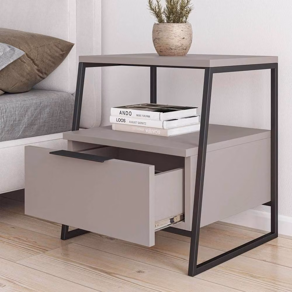 ERGOVEXA Modern 1 Drawer Bedside Table in Mocha Grey and Black – 3