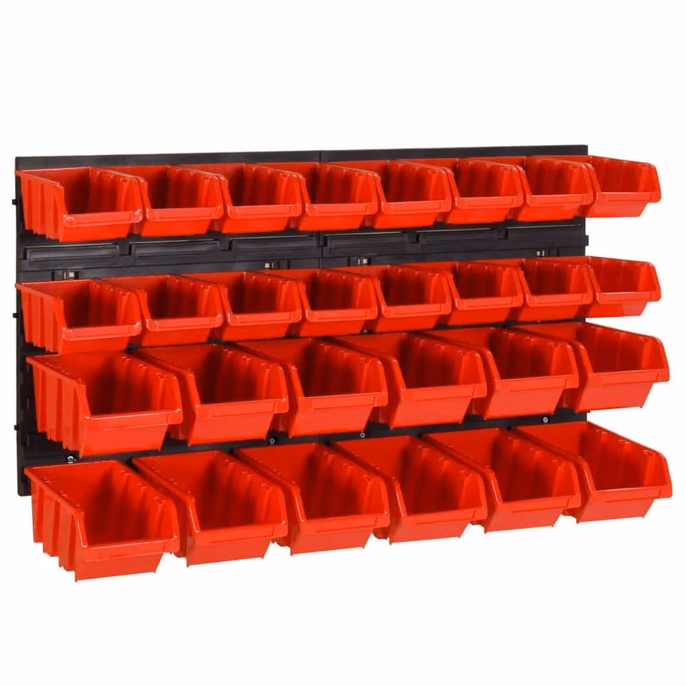 Berkfield Home 30 Piece Durable Wall Mounted Workshop Shelf Set in Red and Black, W: 77 cm, D: 39 cm – 2