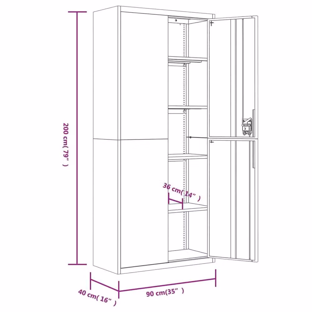 Berkfield Home Anthracite Steel File Cabinet with Lock and Adjustable Shelves, W/D/H: 90 x 40 x 200 cm – 4