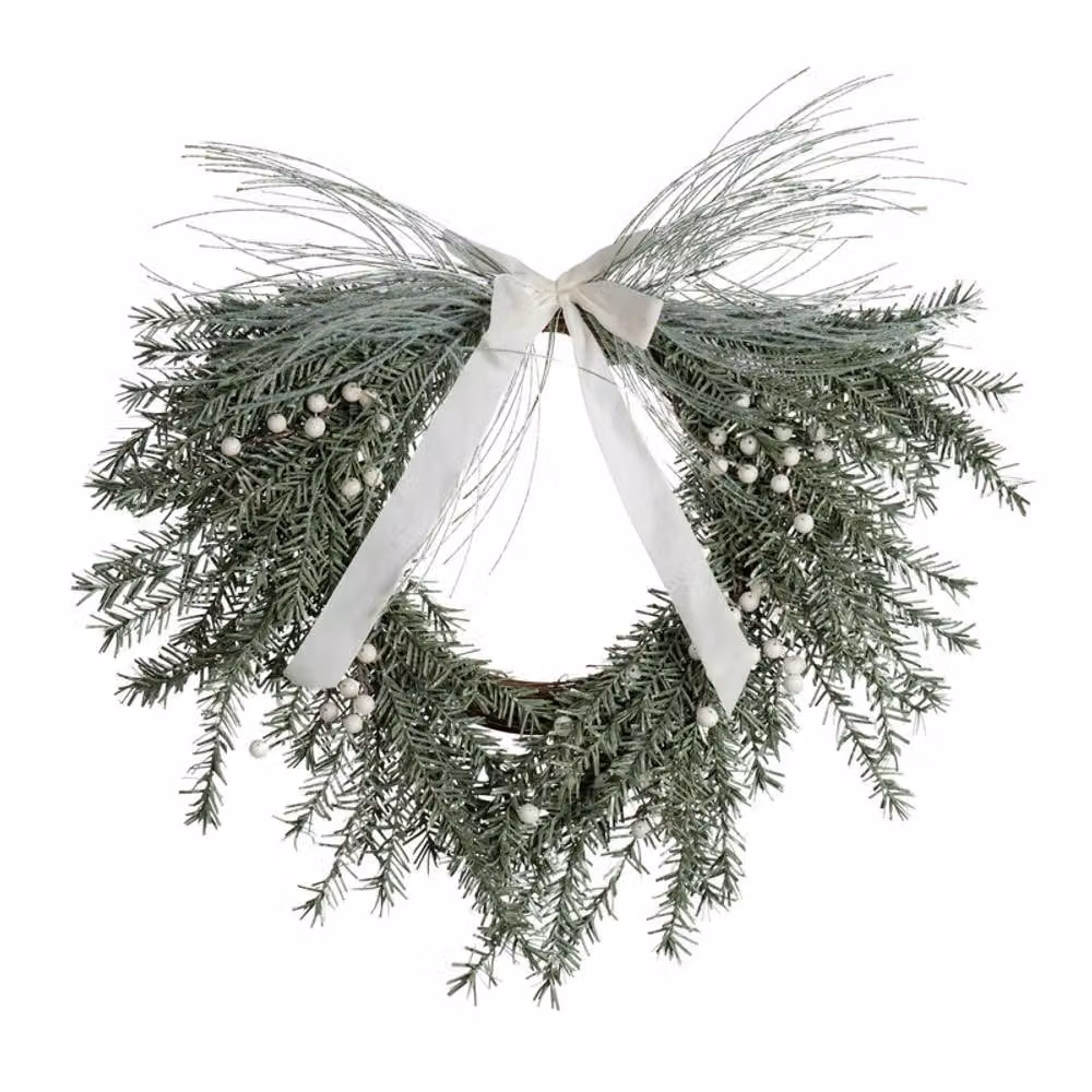 Scottish Everlastings Ltd Round Christmas Wreath with White Velvet Bow, Diameter: 60 cm – 2