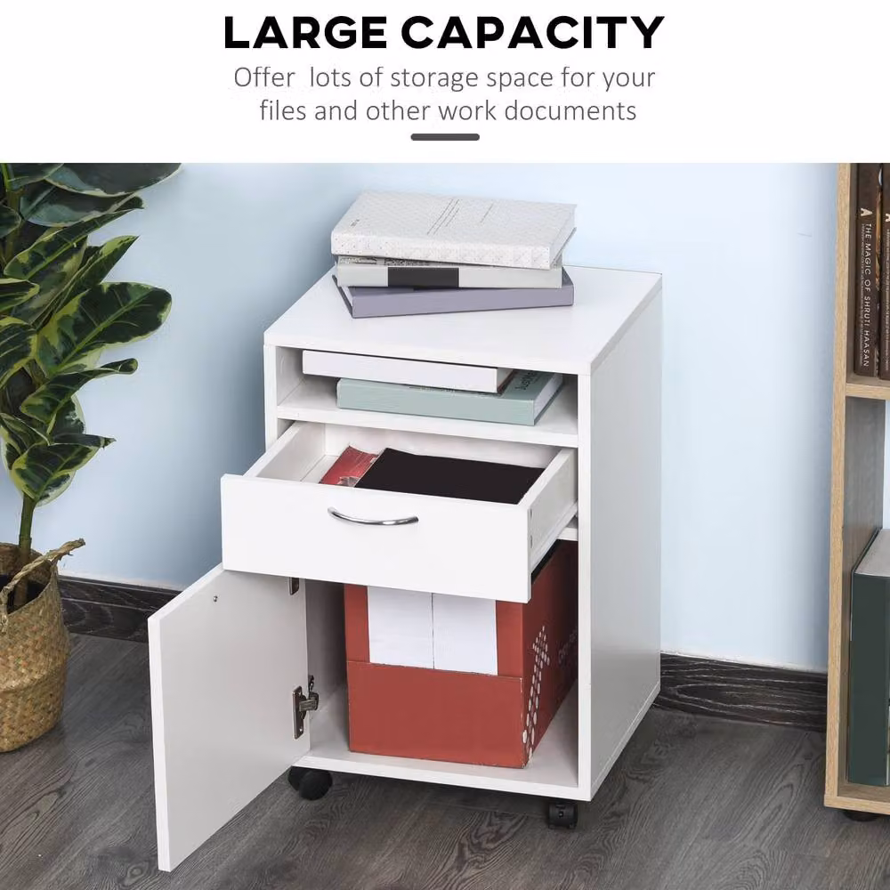 STILVORA White Modern Filing Cabinet with Drawer, Hinged Doors and Internal Shelves, W/D/H: 60 x 35 x 40 cm – 4