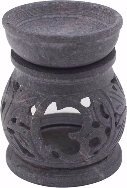 KDMD Om Soapstone Oil Burner for Tealights, Grey, Diameter: 8 cm – 1