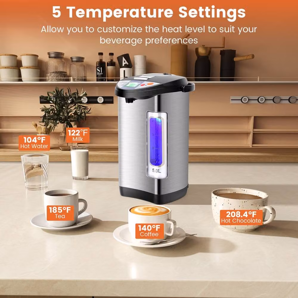 Costway Instant Hot Water Dispenser Thermo Pot with 5 Temperature Settings, 5L Capacity, Silver and Multicolour – 3