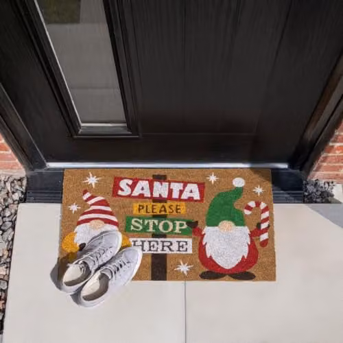 JVL Christmas Coir and PVC Doormat, Santa Stop Here, Multicolour, W: 40 cm, D: 58 cm – 2