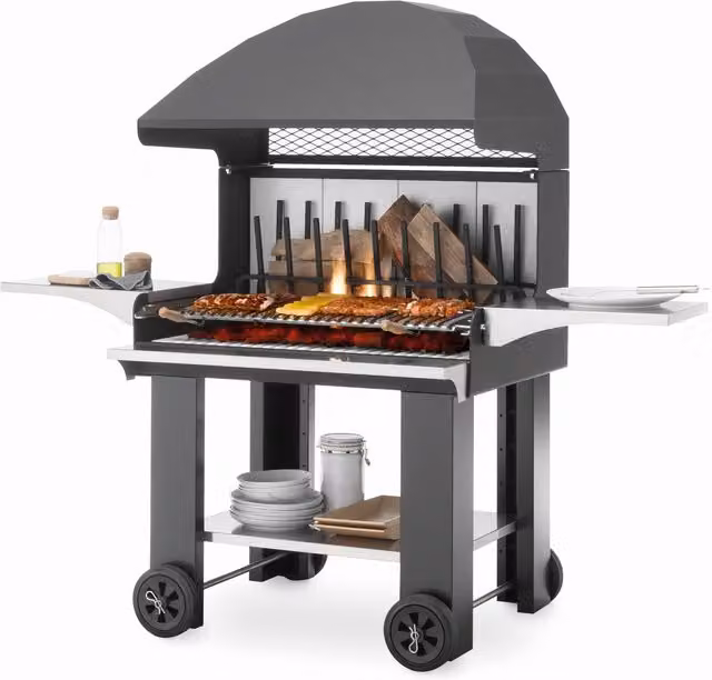 Palazzetti Grey Wood Fired BBQ Grill with Stainless Steel Cart