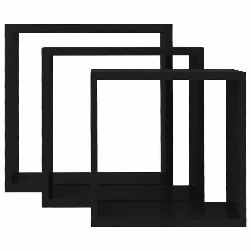 Berkfield Home Set of 3 Black MDF Wall Mounted Cube Shelves – 4