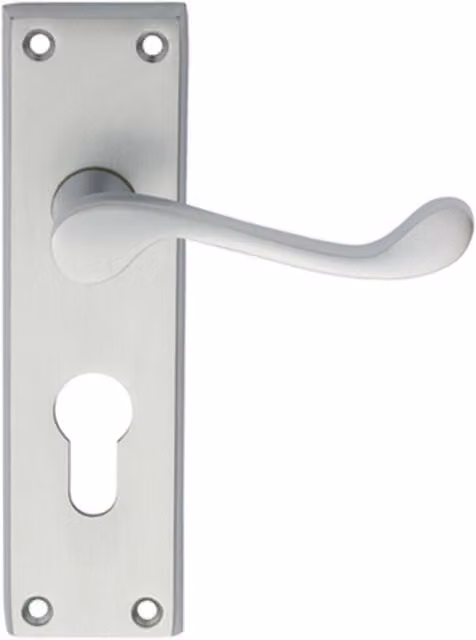 Loops Victorian Scroll Handle Pair with Euro Lock Backplate in Brushed Satin Chrome, W: 150 mm x H: 43 mm