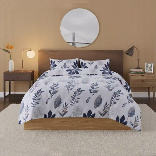 Snug City Leaf Complete Microfibre Bedding Set with Duvet Cover, Pillowcase and Fitted Sheet, Multicolour, Double – 1