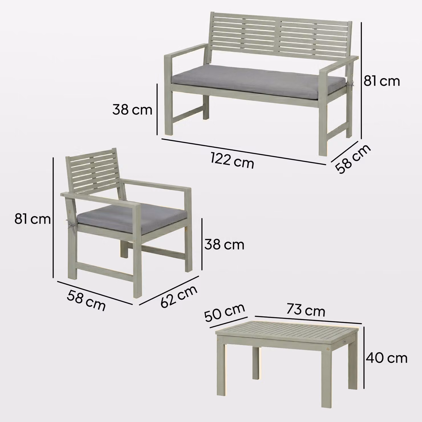 Outsunny 4 Seater Acacia Wood Garden Furniture Set in Light Grey with Loveseat, Armchairs, Coffee Table and Cushions – 3